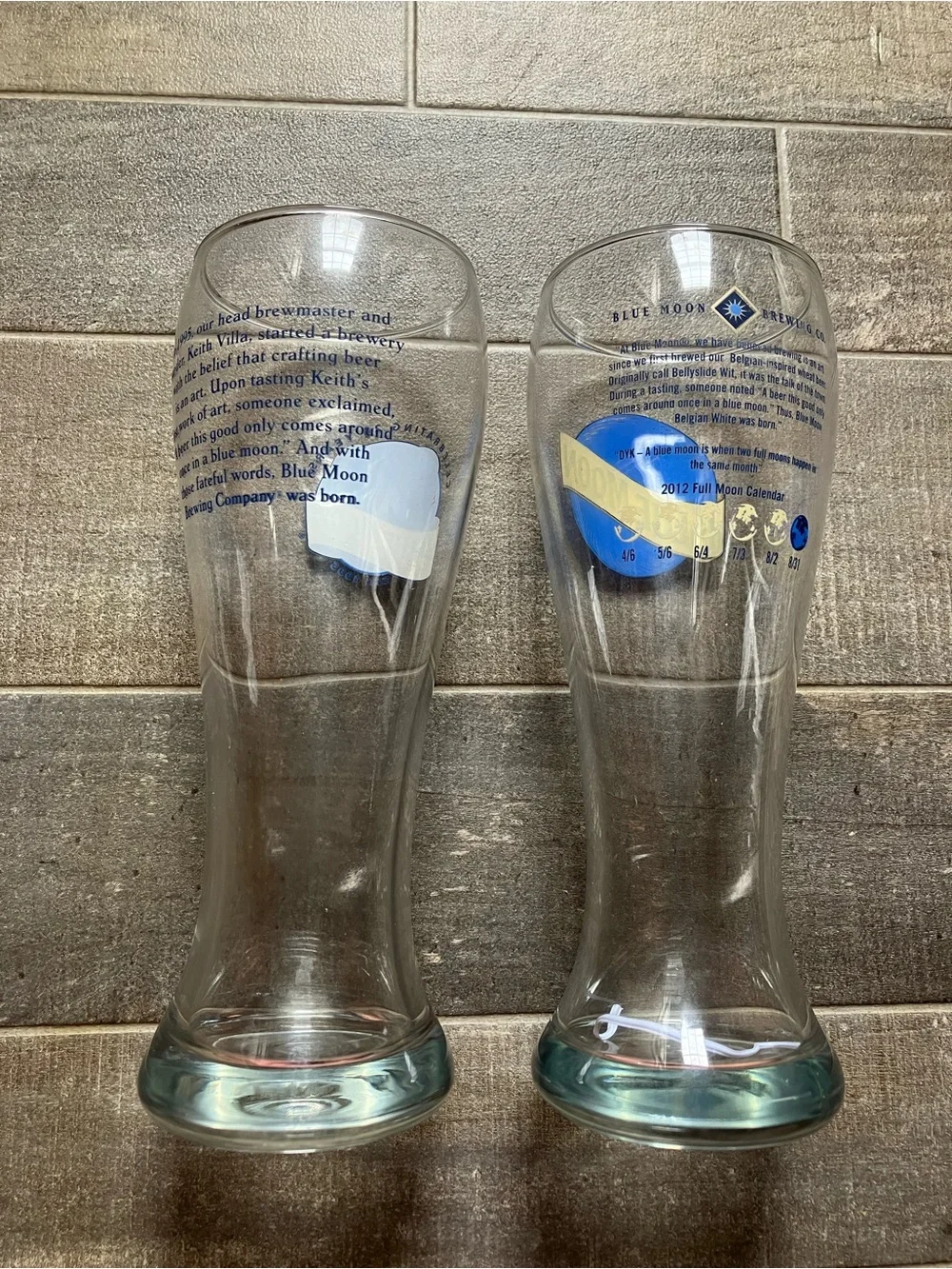 Blue Moon Branded Clear Beer Pilsner Glasses with Blue Logo - Set of 2